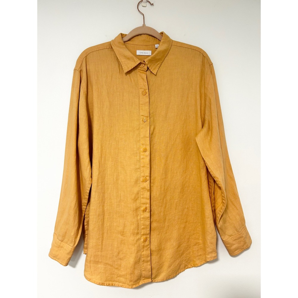Little Moon Aritzia Mustard Yellow Linen Blend Oversized Button Down Shirt M